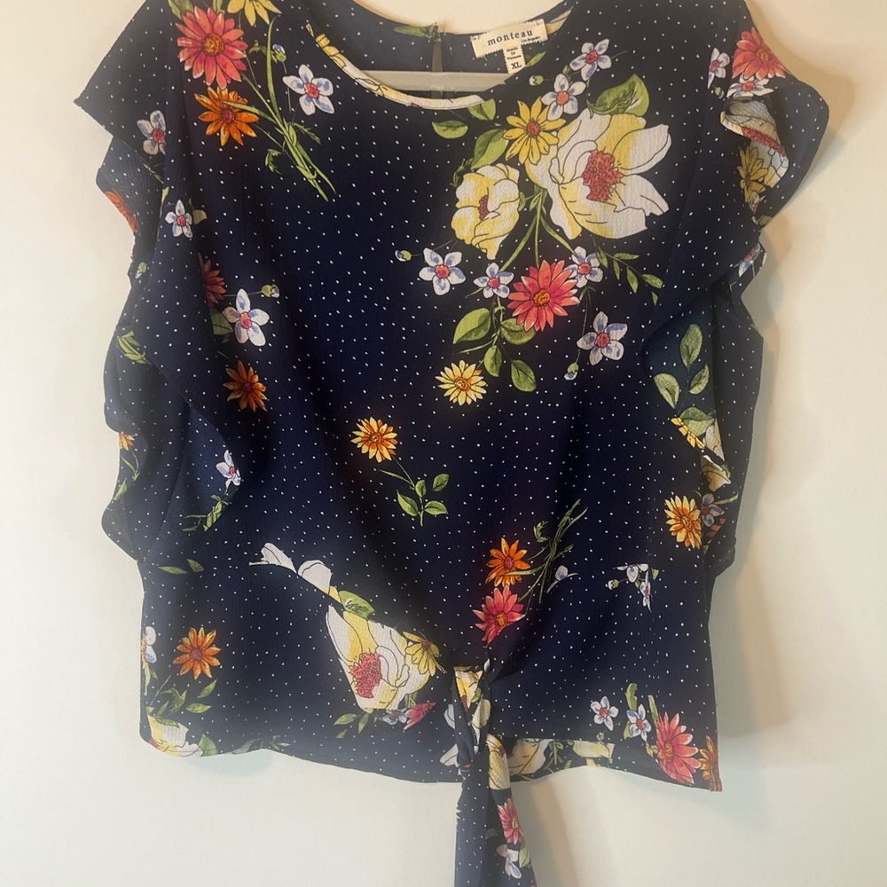 Navy Floral Print Blouse